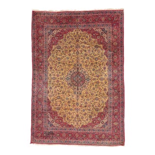 Signed Antique Persian Kashan Rug - 09'10 X 14'01 For Sale