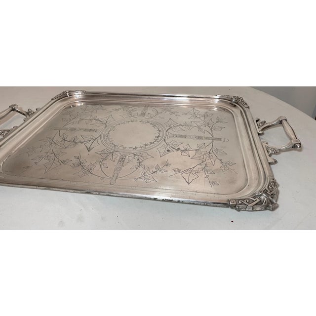 Art Deco Huge Rare Antique 1857 Reed & Barton Silver Plate Art Deco Serving Tray Platter For Sale - Image 3 of 16
