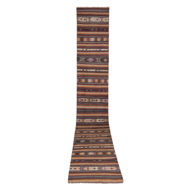Mid Century Turkish Long Kilim Runner With Modern Design For Sale - Image 13 of 13