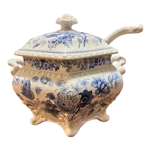Antique English Staffordshire Blue Transfer Decorated Soup Tureen “Windsor Festoon”