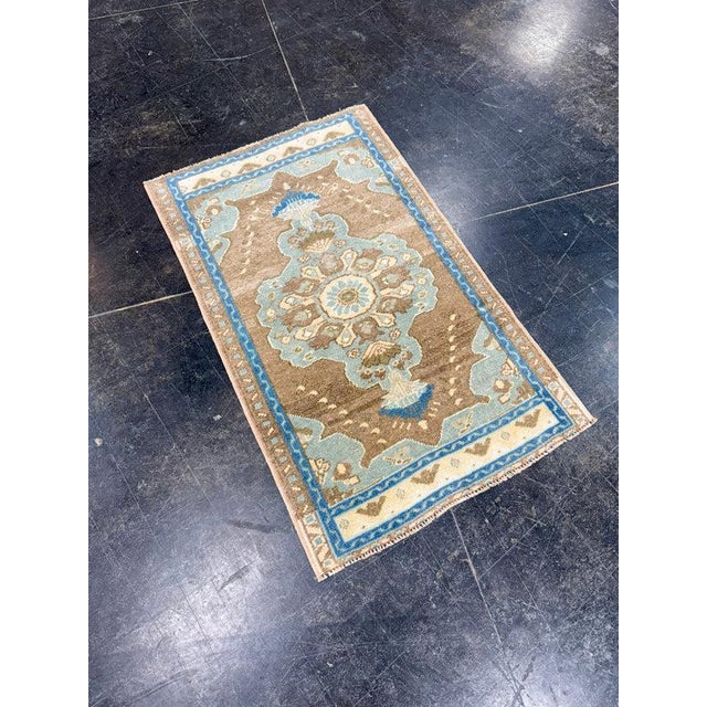 Turkish Mini Rug Oriental Hand Knotted Vintage Rug 1'10" x 3' #17912 For Sale In Houston - Image 6 of 8