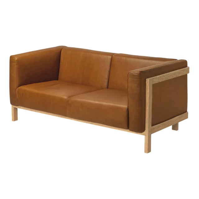 Two-Seater Sofa in Oak and Leather by Julien Renault For Sale