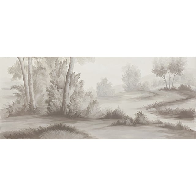 French 36" * H96" * 3ps,‌ Hand-Painted Forest-Inspired Big Tree Scenic Wallpaper, French Natural Tree Landscape Wallpaper For Sale - Image 3 of 5