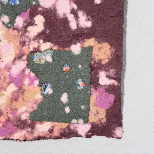 Wine Contemporary Fiber Base Mixed Media Painting in Plum, Coral, and Green With Jewel-Like Color Accents by Casey R Klein For Sale - Image 8 of 9