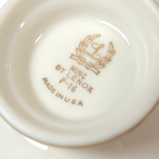Vintage Lenox Ming P-16 Bird and Floral Footed Teacups and Saucers Set of 2 - 4 pcs For Sale - Image 13 of 16