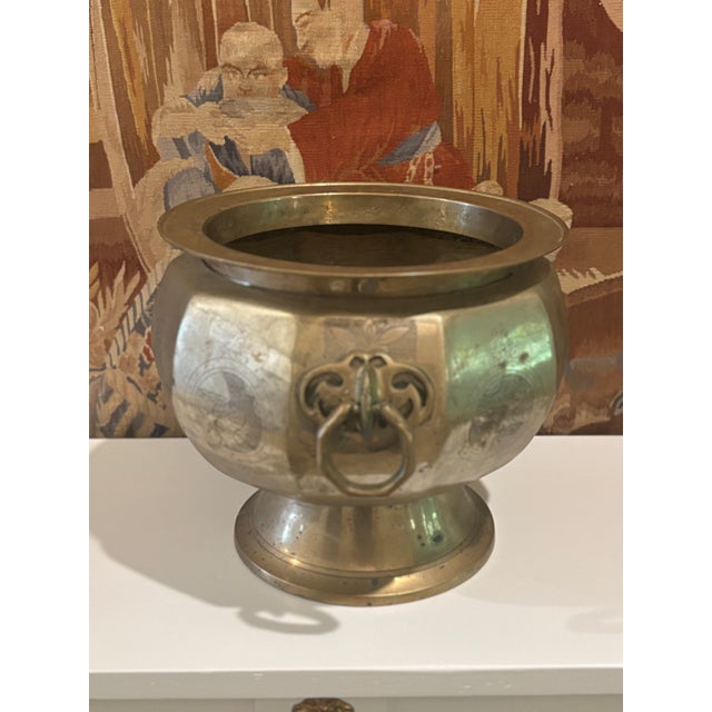 Antique 19th Century Chinese Brass Two-Handled Jardiniere - #1 of 2 Available For Sale - Image 4 of 16