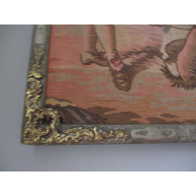 Blush 19th Century Flemish Tapestry Courting Scene in Original Ornate Frame For Sale - Image 8 of 10