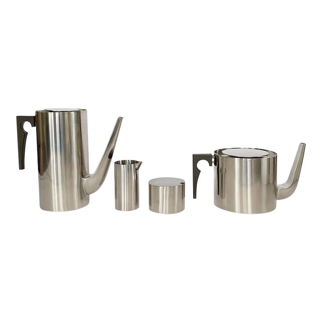 Arne Jacobsen Cylinda Line for Stelton Stainless Steel Danish Coffee and Tea Set For Sale