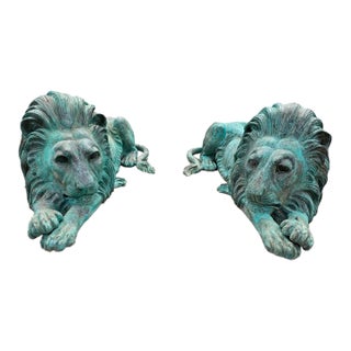 1960s Large Bronze Lions Statue a-Pair For Sale