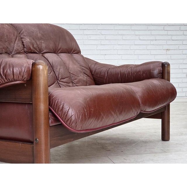 Swedish 2-Seater Sofa in Brown Leather and Dark Beech, 1970s For Sale - Image 9 of 18