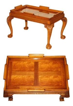 Hand-Carved Hardwood Coffee Tray with Claw and Ball Feet