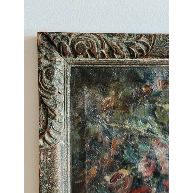 Antique Belgian Oil Painting, Moody Florals (1920) For Sale - Image 4 of 5