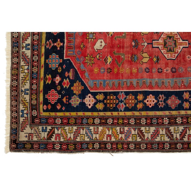 Textile Antique Persian Shirvan Red Wool Rug With Tribal Design For Sale - Image 7 of 7