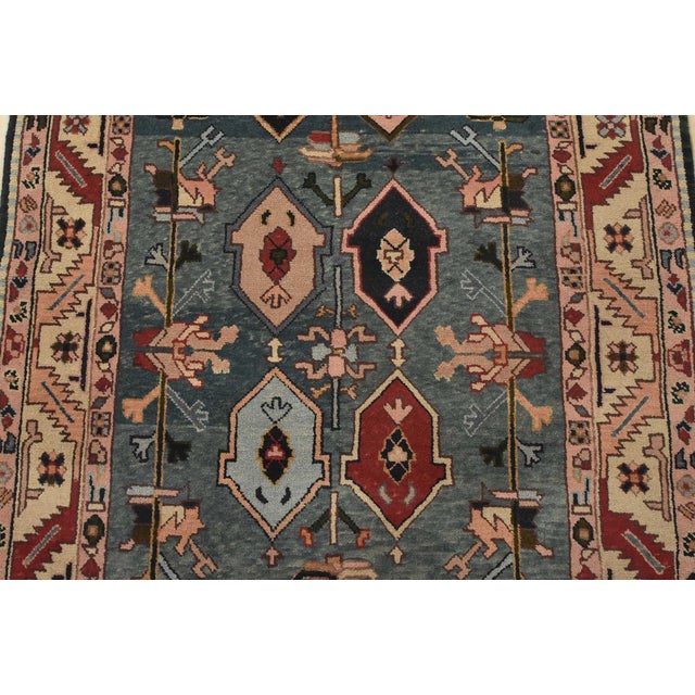 2000 - 2009 Heriz Rug 3’9” X 5’8” Blue Wool Vintage Tribal Hand-Knotted Oriental Carpet For Sale - Image 5 of 12