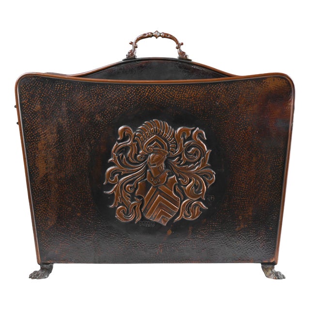 Mid-Century Magazine Rack in Hammered Copper, France, 1890s For Sale