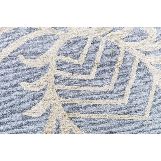 Light Gray Modern Damask-Deco Wild Botanical Tibetan Wool & Silk Rug by Doris Leslie Blau For Sale - Image 8 of 9