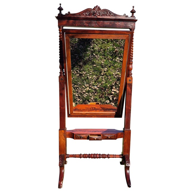 Antique Tilting Floor Mirror in Mahogany with Beveled Glass, 1870 For Sale - Image 14 of 18