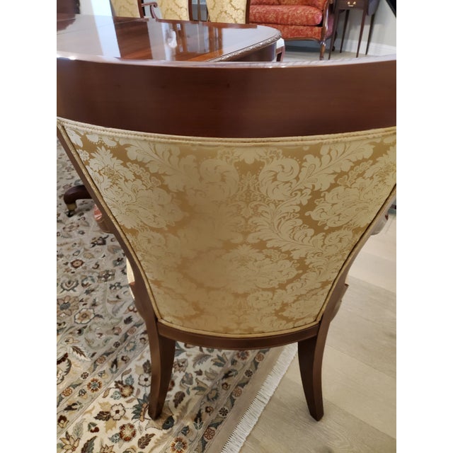 John Widdicomb Set of 8 Pristine Klismos Dining Room Chairs With Gold Satin Damask For Sale - Image 9 of 12