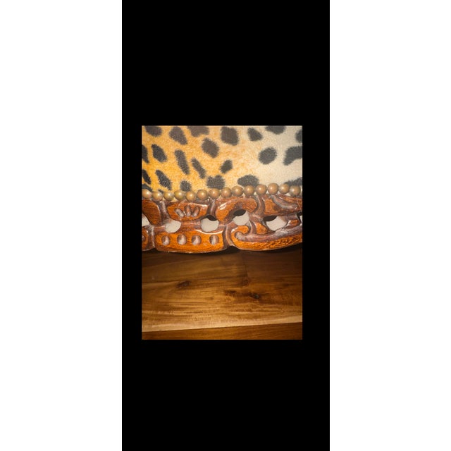 French Provincial Vintage Rococo Revival Leopard Chaise Lounge. Hand Carved Wood. Professionally Upholstered. Hand Carved Wood. Professionally Upholstered. For Sale - Image 3 of 10