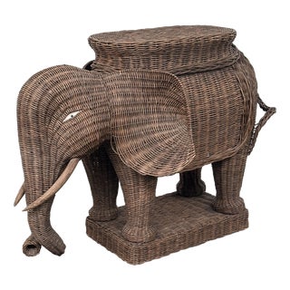 Large Vintage Bohemian Wicker Elephant Plant Stand For Sale