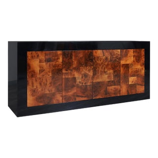 Mid-Century Modern Burl Wood and Black Lacquered Credenza by Directional, 1970s For Sale