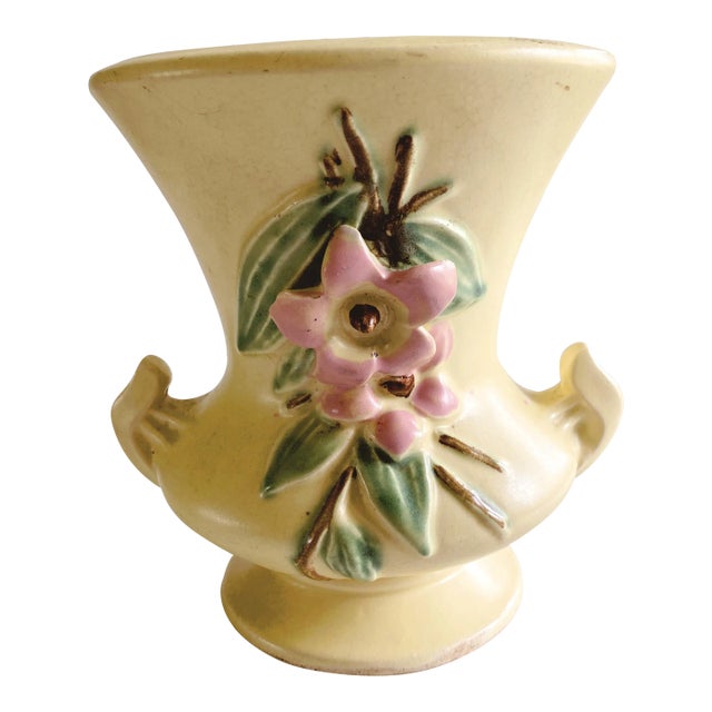Vintage McCoy Yellow Floral Pottery Urn Flower Vase For Sale
