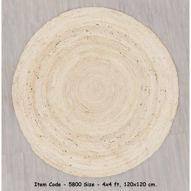 Textile White Jute Round Hand Made Braided Style Boho Rug 4 Foot For Sale - Image 7 of 10