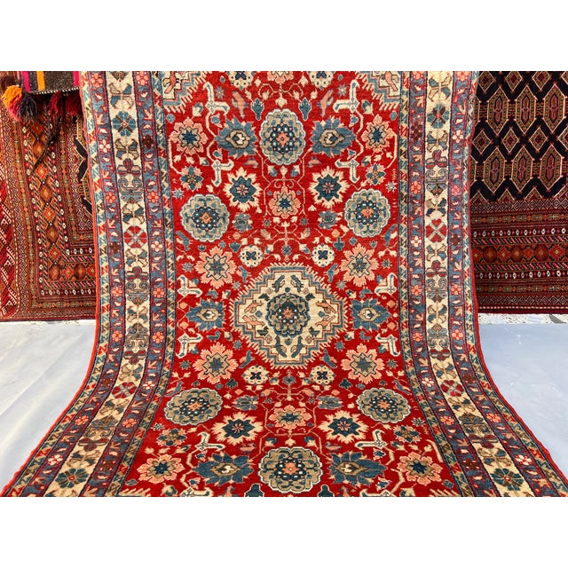 Red Persian Karaja Medallion Hand-Knotted Wool Rug - 4'0" X 7'2" For Sale - Image 11 of 12