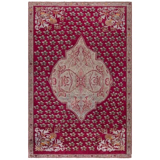 Turkish Antique Medallion Taupe Rug - c. 1880 Pomegranate Design For Sale