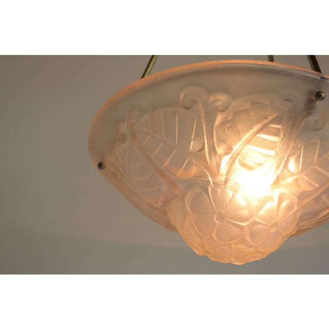 Antique Art Deco Art Nouveau Floral Pendant Chandelier in Soft Pink by Degue, 1930 For Sale - Image 6 of 14