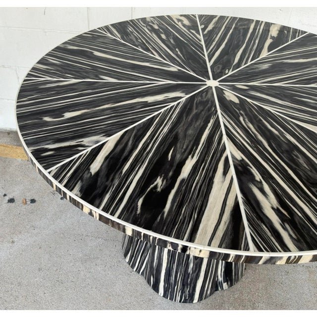 Original retail $5520, stylish Made Goods Modern Zebra Gloss Faux Bone Novak Entry Table, showroom floor sample
