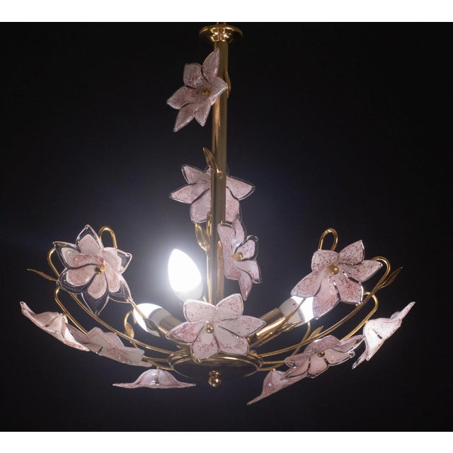 Murano Chandelier Pink Flowers, 1970 For Sale - Image 10 of 11
