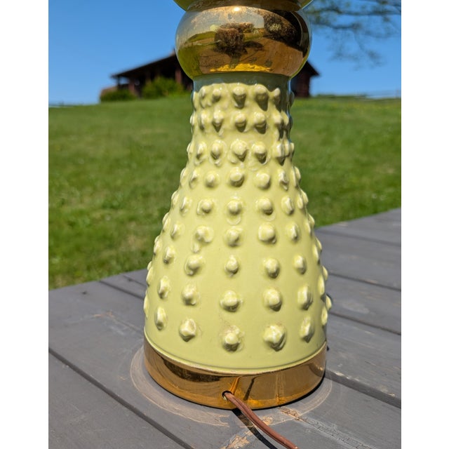 Vintage Mid Century Atomic Ceramic Lamp Base Light Lime Green and Gold With Marble Finial 1950s For Sale - Image 13 of 18
