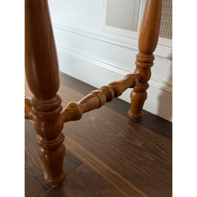 Brown Vintage American Drew Oak Parquet Top Console Sofa Table With Turned Legs For Sale - Image 8 of 18