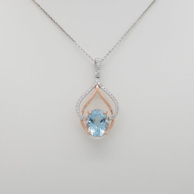 2.9Ct Aquamarine Pendant With Natural Diamond Accents: Solid 14k Gold, 11x9m For Sale - Image 4 of 7
