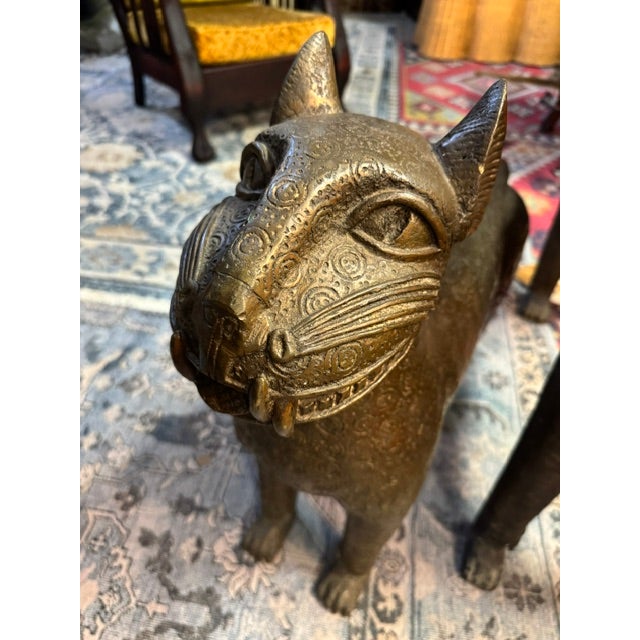 Antique Pair of Bronze Royal Leopard Sculptures From Benin For Sale - Image 14 of 18