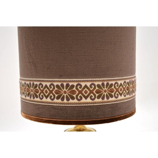 Metal Vintage Brass Table Lamps with Velvet Shades, 1970s, Set of 2 For Sale - Image 7 of 10