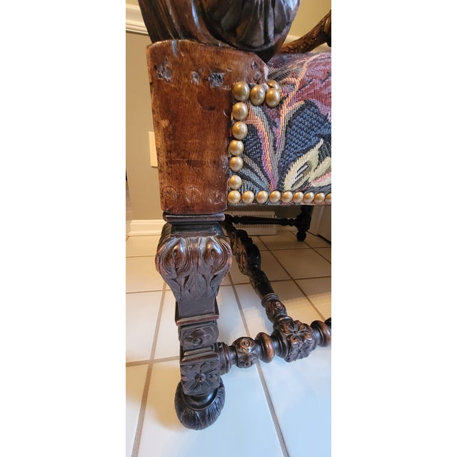 Vintage French Louis Philippe Style Armchairs With Carved Wood Arms and Legs - A Pair For Sale - Image 12 of 18