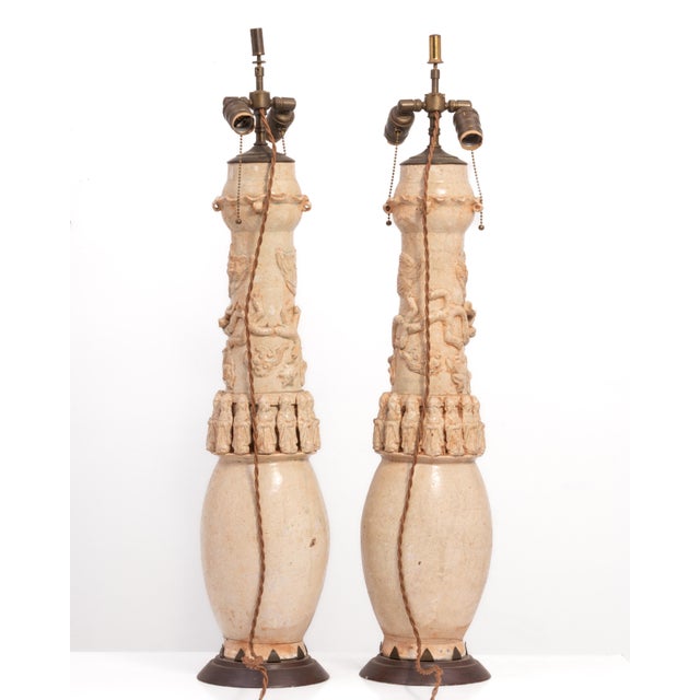Chinese Song Yuan Dynasty 13th 14th Century Qinghai Funerary Pottery Jars Mounted as Lamps a Pair For Sale - Image 4 of 18