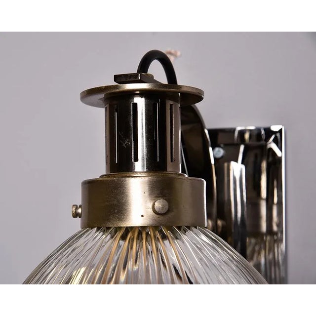 1970s Vintage English Industrial Chrome and Glass Sconces - Pair For Sale - Image 5 of 10