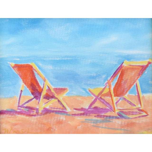 Nautical Nautical Beach Folding Chairs Painting Including the Antiqued Gold Wood Frame For Sale - Image 3 of 5