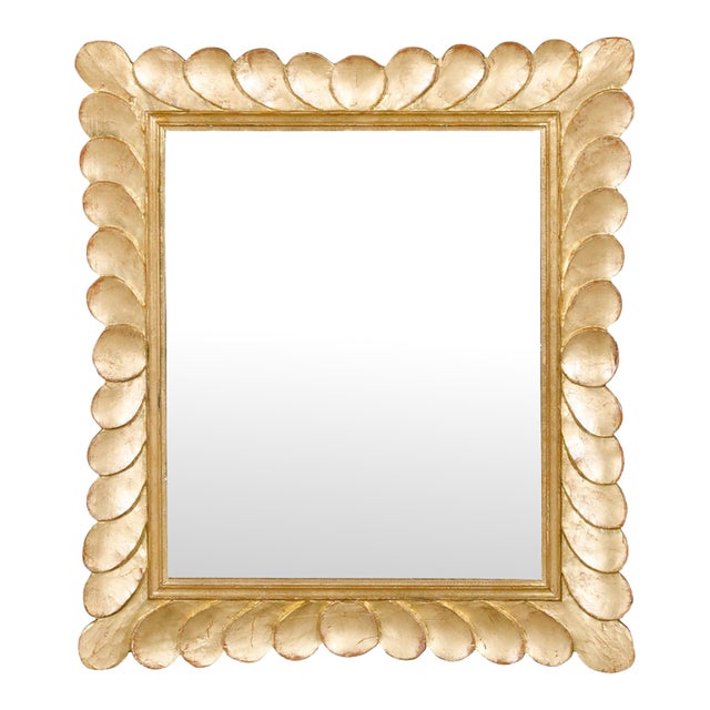 Giltwood Italian 1950s Carved Petal Themed Frame Midcentury Mirror For Sale