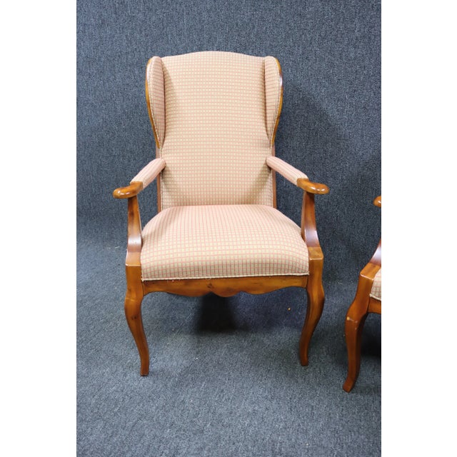 Textile Pair Hickory Chair Co French Style Wing Host Armchairs For Sale - Image 7 of 8