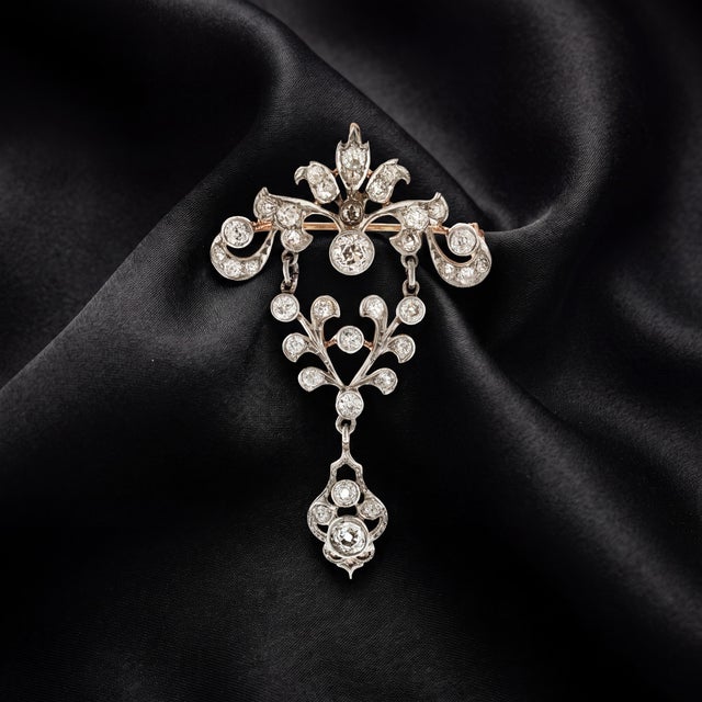 Early 20th Century Early 20th Century Edwardian Platinum Over Gold Old Mine Cut Diamond Pin/ Pendant For Sale - Image 5 of 5