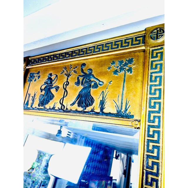 Oversized Neoclassical Greek Key Trumeau Wall Mirror With Classical Relief Frieze For Sale - Image 4 of 18