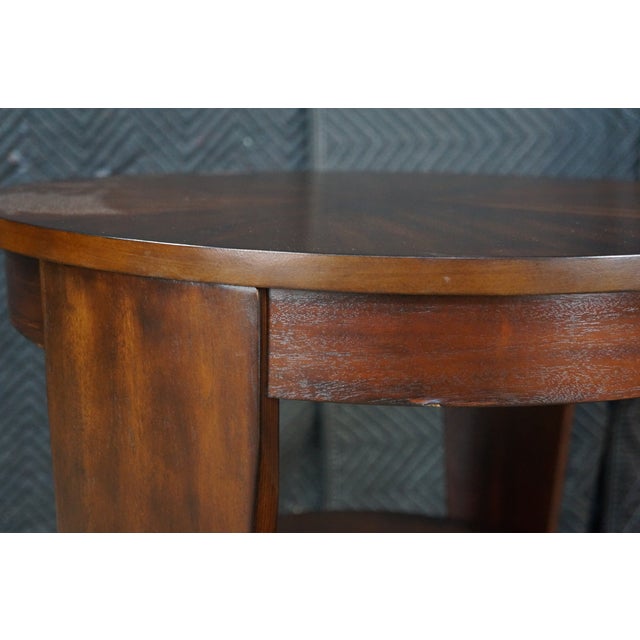 Late 20th Century 2 Hammary Acacia Round Modern Tiered End Tables Nightstands Sunburst Top Pair For Sale - Image 10 of 18
