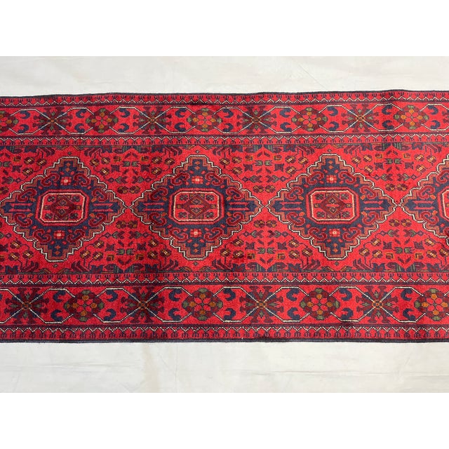 Long Red and Navy Tribal Medallion Runner Rug, 2'7" X 18'5" For Sale - Image 10 of 15