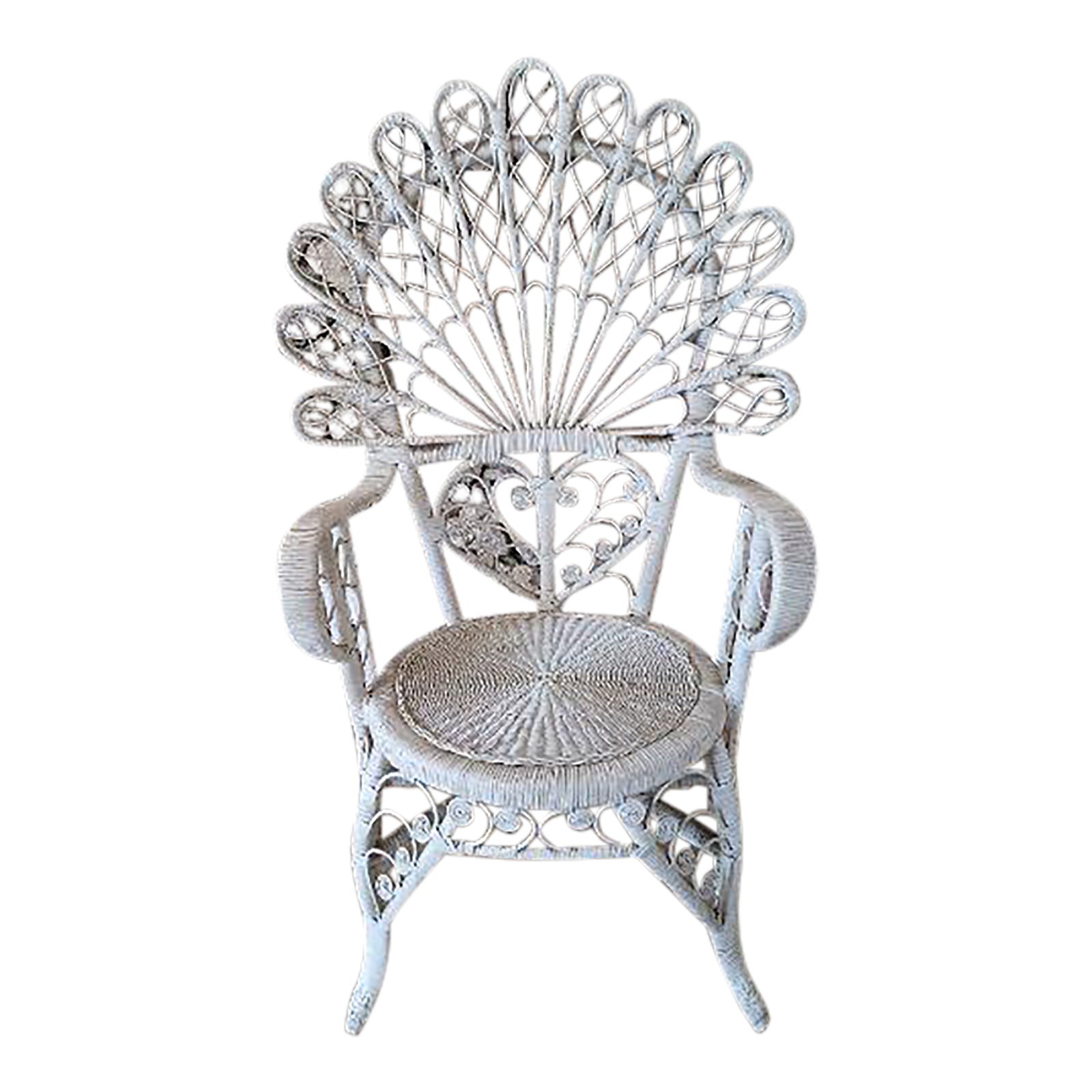 Vintage White Wicker and Rattan Sweetheart Fiddlehead Peacock Chair ...