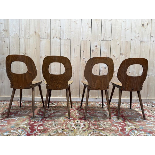 Vintage Baumann Eye Model Chairs in Wood, 1950s, Set of 4 For Sale - Image 4 of 13