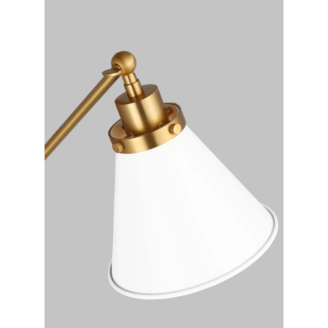 Chapman & Myers by Visual Comfort Studio Wellfleet Single Arm Cone Task Sconce, Matte White & Burnished Brass For Sale - Image 4 of 7